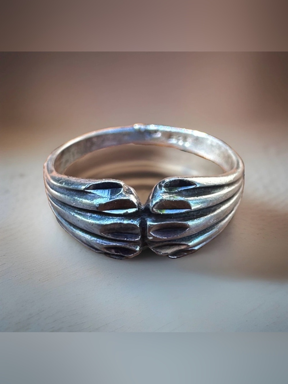 Beautiful Estate Vintage Sterling Silver 925 Paws Touching Ring Size 5.75